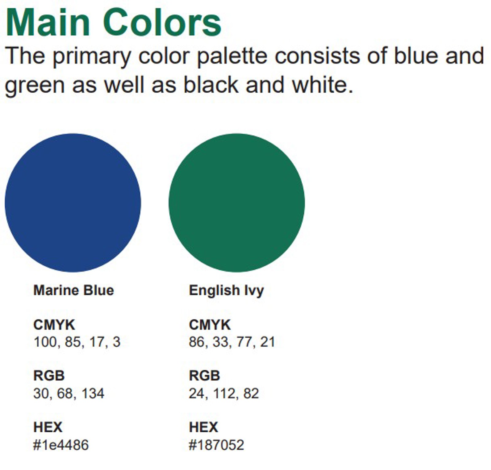 Two main colors to represent the Township with descriptions and color codes: Blue and Green